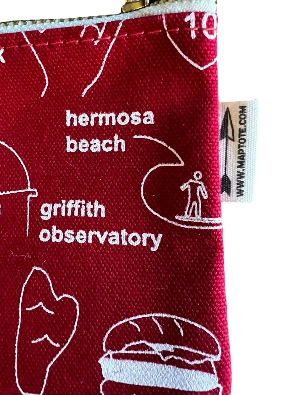 MAPTOTE Los Angeles LA California Red Canvas Zipped Pouch Made in USA Fun Gift